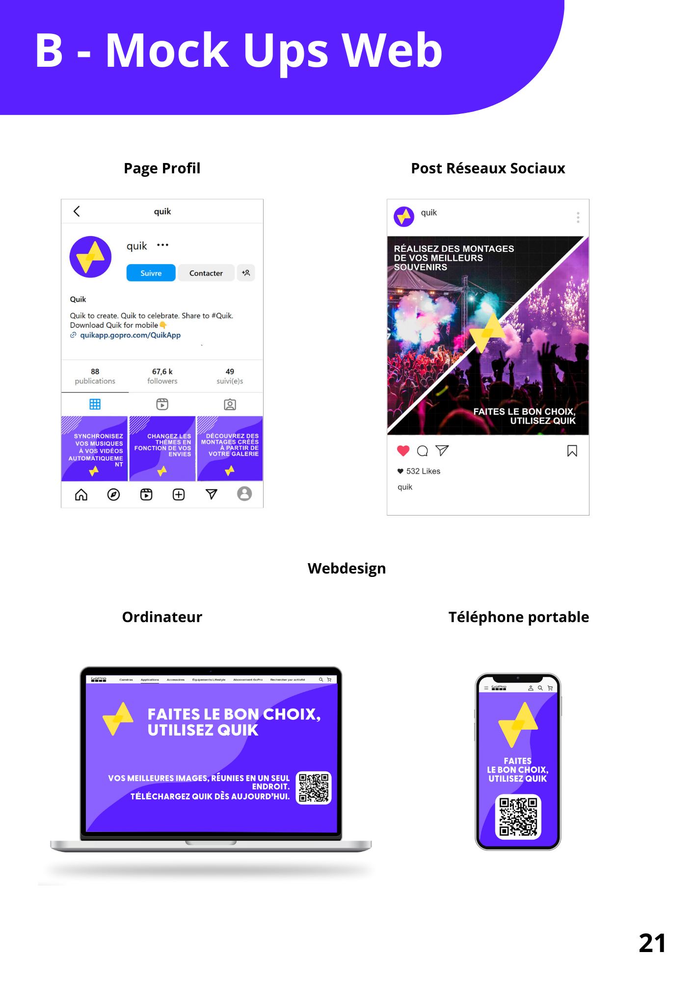 mock up profil instagram, post instagram, site web format ordinateur et téléphone 